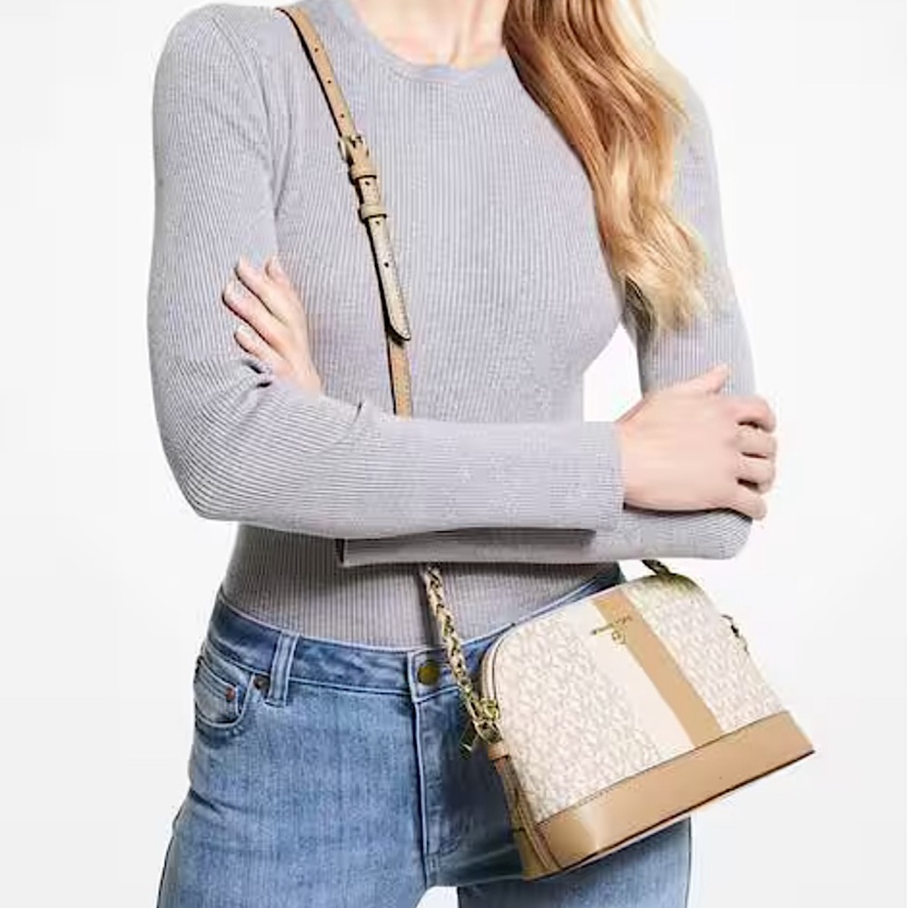 MICHAEL KORS Logo Stripe Dome Crossbody Bag Buttermilk Multi